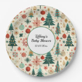 Feestelijk Winterpatroon Baby shower Papieren Bordje (Voorkant)