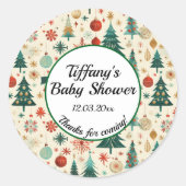Feestelijk Winterpatroon Baby shower Ronde Sticker (Voorkant)