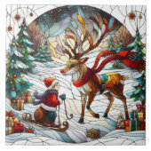 Feestelijk winterwonderland met een vrolijk rendie tegeltje (Voorkant)