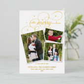 Feestelijk Wit Goud 3 Foto Kerstmis Folie Feestdagenkaart (Staand Voorkant)