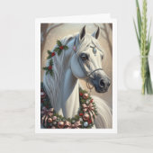 Feestelijk Wit Paard Op Maat Gemaakt Kerstmis Feestdagen Kaart (Voorkant)