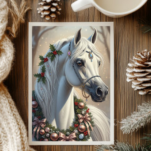 Feestelijk Wit Paard Op Maat Gemaakt Kerstmis Feestdagen Kaart