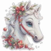 Feestelijk wit paardenhoofd met rode teugel sticker (Voorkant)