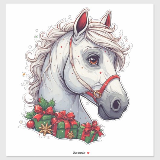 Feestelijk wit paardenhoofd met rode teugel sticker (Vel)