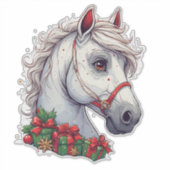 Feestelijk wit paardenhoofd met rode teugel sticker (Voorkant)