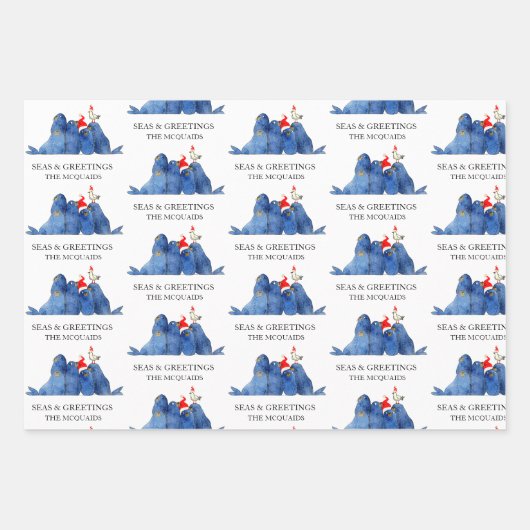 Feestelijk Zee Leeuwen Zeeen in Groeten Waterverf Inpakpapier Vel (Voorkant 3)