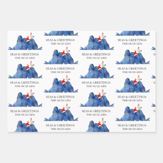 Feestelijk Zee Leeuwen Zeeen in Groeten Waterverf Inpakpapier Vel (Voorkant)