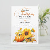 Feestelijk Zonnebloem & Pompoen Thanksgiving Diner Kaart (Staand voorkant)