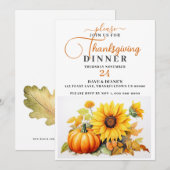 Feestelijk Zonnebloem & Pompoen Thanksgiving Diner Kaart (Voorkant / Achterkant)