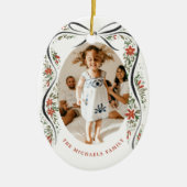 Feestelijk zwart lint met poinsettia's en groen keramisch ornament (Voorkant)