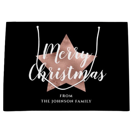 Feestelijk Zwart Roos Gouden Ster Vrolijk Kerstfee Groot Cadeauzakje (Voorkant)