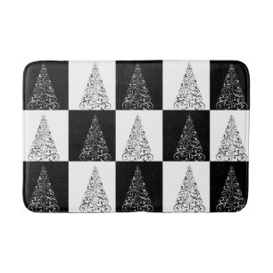 Feestelijk zwart-wit kerstboompatroon badmat
