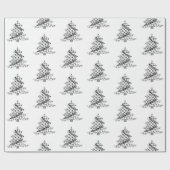 Feestelijk zwart-wit kerstboompatroon cadeaupapier (Vlak)