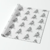 Feestelijk zwart-wit kerstboompatroon cadeaupapier (Uitgerold)