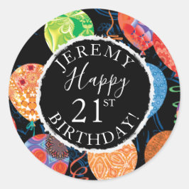 Feestelijke 21ste verjaardag ballonnen Naam en lee Ronde Sticker