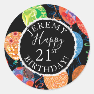 Feestelijke 21ste verjaardag ballonnen Naam en lee Ronde Sticker