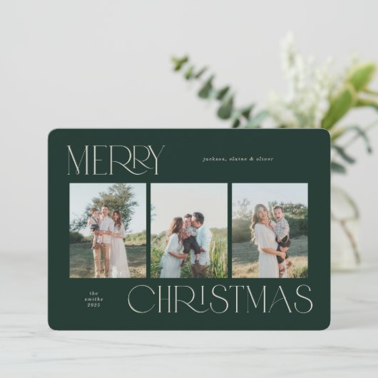 Feestelijke 3-foto kerst Kaart (Staand voorkant)