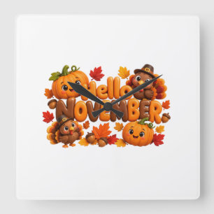 Feestelijke 3D Hallo november Thanksgiving kalkoen Vierkante Klok