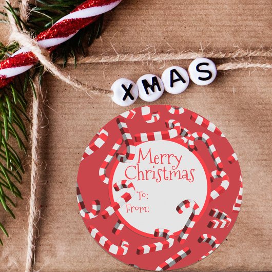 Feestelijke 3D-suikerstokken Prettig Kerstfeest Ronde Sticker