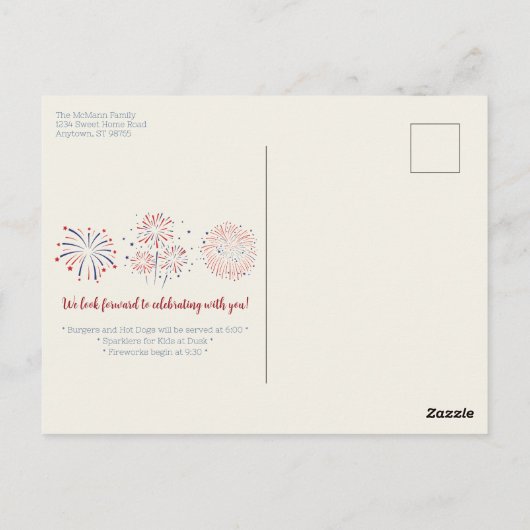 Feestelijke 4 juli barbecue picknick uitnodiging (Achterkant)
