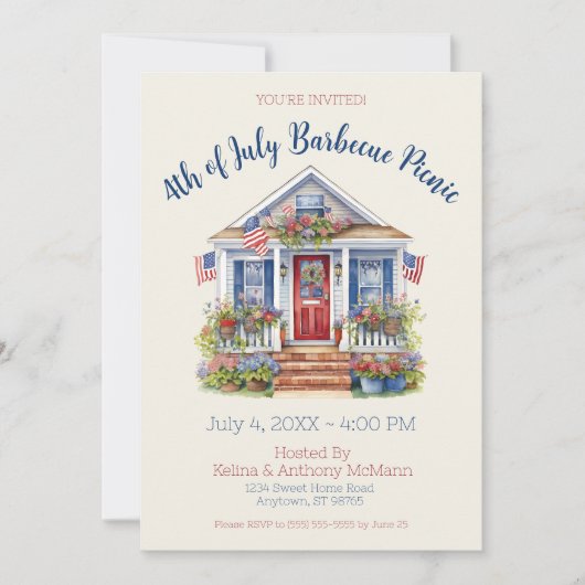 Feestelijke 4th of July Barbecue Picnic Kaart (Voorkant)
