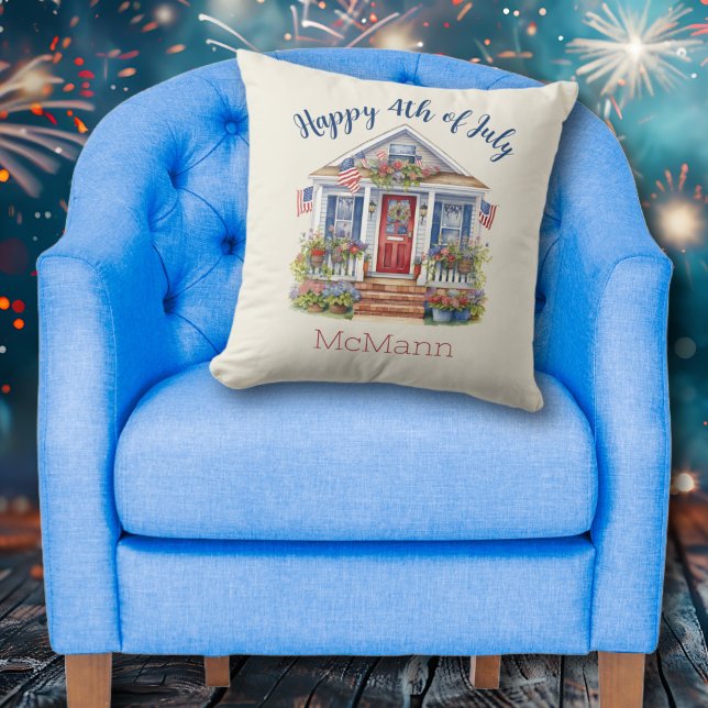 Feestelijke 4th of July Gepersonaliseerde Patriott Kussen (Festive 4th of July Personalized Patriotic Throw Pillow)