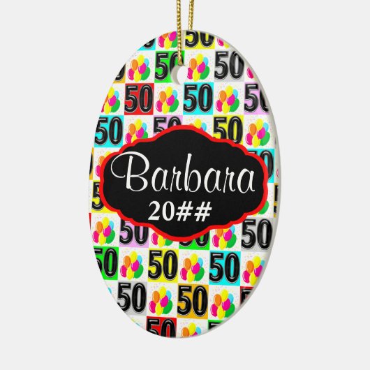 FEESTELIJKE 50E GEPERSONALISEERDE EN GEDATEERDE OR KERAMISCH ORNAMENT (Links)