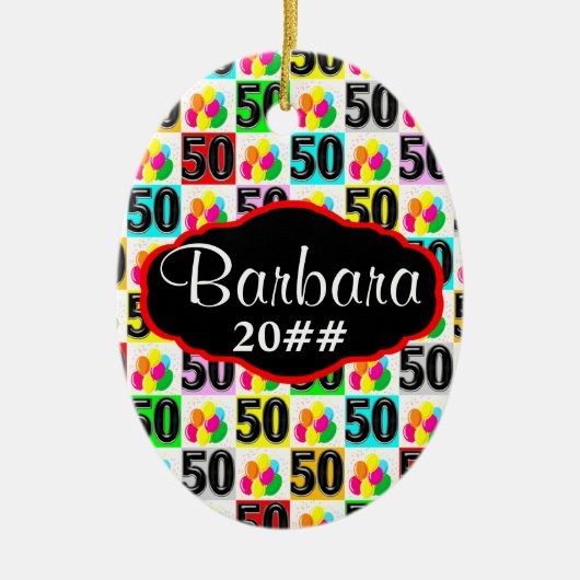 FEESTELIJKE 50E GEPERSONALISEERDE EN GEDATEERDE OR KERAMISCH ORNAMENT (Voorkant)