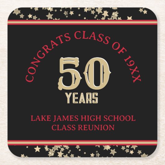 Feestelijke 50e klas reünie partij kartonnen onderzetters (Voorkant)