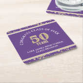 Feestelijke 50e klas reünie partij kartonnen onderzetters (Schuin)