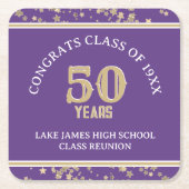 Feestelijke 50e klas reünie partij kartonnen onderzetters (Voorkant)