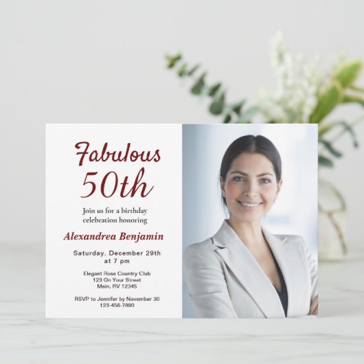 Feestelijke 50e verjaardagsfeest uitnodiging met r (Staand voorkant)