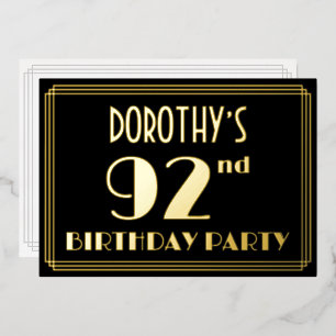 Feestelijke 92ste verjaardag: Art Deco-look “92”, Folie Uitnodiging