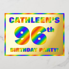 Feestelijke 96e verjaardag — Leuke, regenboog spec Folie Uitnodiging