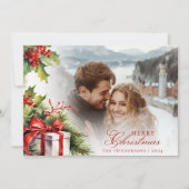 Feestelijke Aangepaste Foto & Familienaam Kerst Ka Kaart (Voorkant)