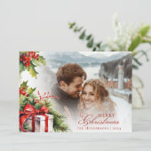 Feestelijke Aangepaste Foto & Familienaam Kerst Ka Kaart (Staand voorkant)