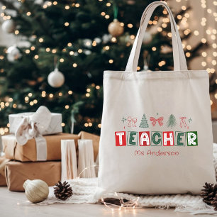 Feestelijke Aangepaste Kokette Kerstmis Leraar Tote Bag
