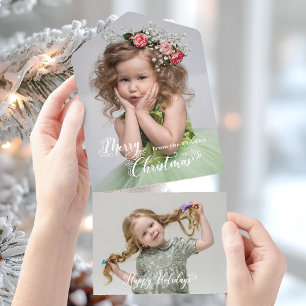 Feestelijke Aangepaste Prettig Kerst Script Foto All In One Uitnodiging