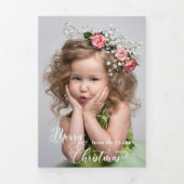 Feestelijke Aangepaste Prettig Kerst Script Foto Drieluik Kaart (Cover)