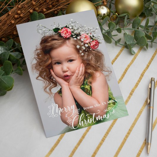 Feestelijke Aangepaste Prettig Kerstmis Script Fot Feestdagenkaart