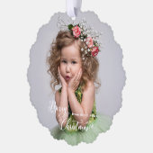Feestelijke Aangepaste Prettig Kerstmis Script Fot Ornament Kaart (Links)