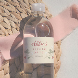 Feestelijke aardbeien Bloemenmeisje Baby Shower Waterfles Etiket