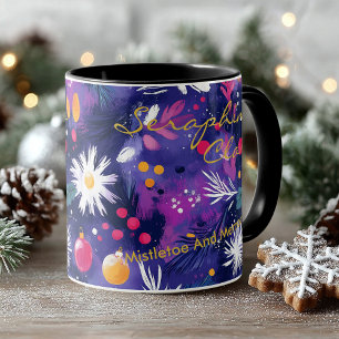 Feestelijke abstracte bloemen met kerstversiering mok