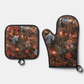 Feestelijke Abstracte Close-up kerstboomlichten Ovenwant & Pannenlap Set (Voorkant)