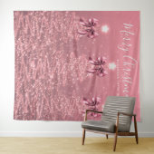 Feestelijke Achtergrond Blush Roze Kerstbomen Stri Wandkleed (In Situ (horizontaal))