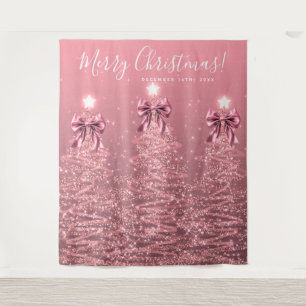 Feestelijke Achtergrond Blush Roze Kerstbomen Stri Wandkleed
