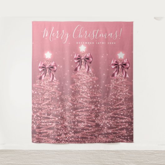 Feestelijke Achtergrond Blush Roze Kerstbomen Stri Wandkleed (Voorkant)