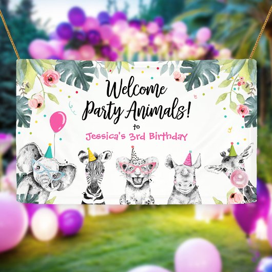 Feestelijke achtergrond van Safari Girl Birthday Spandoek