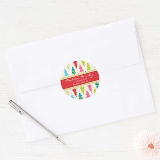 FEESTELIJKE ADRESETIKETTEN :::: patternedxmastree  Ronde Sticker (Envelop)