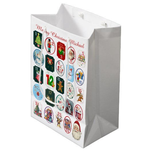 Feestelijke Advent Kalender Wit Medium Cadeauzakje (Voorkant Gekanteld)